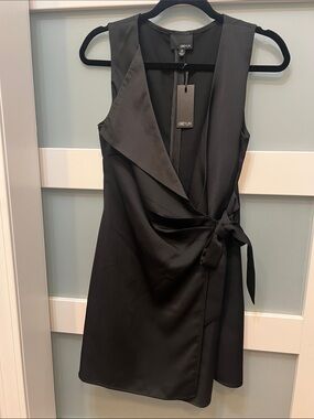 Greylin Black Sleeveless Wrap Mini Dress with Side Tie